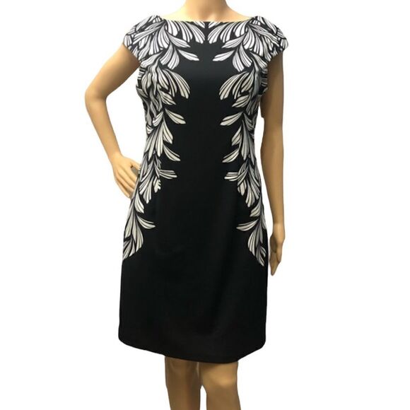NEW London Style Leaves Printed Side Zipper Boat Neckline Dress - Picture 1 of 11